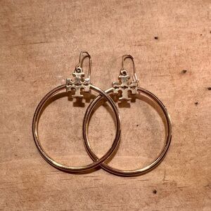 Tory Burch Gold Emblem Hoop Earrings